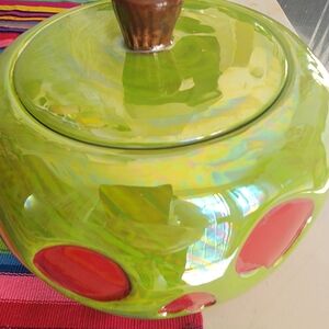 Lime Green and Red Decorative Ceramic Jar